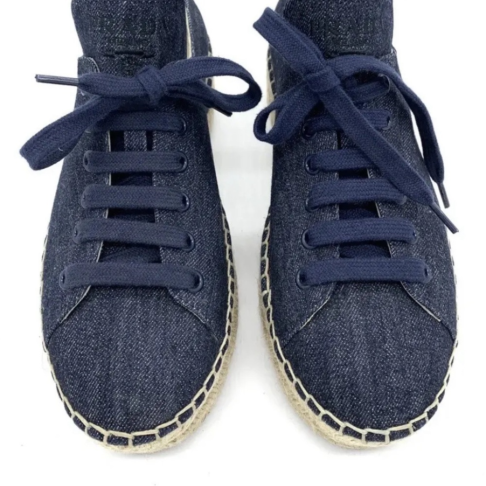 Prada Denim platform Espadrilles lace up Sz 38 1/2  Summer